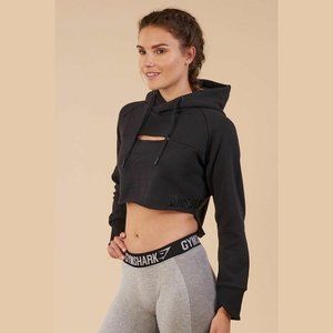 Gymshark Cropped Raw Edge Hoodie Black